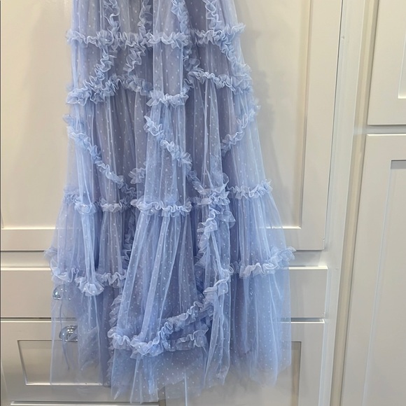 Elegant Blue Ruffled Prom Dress - Picture 3 of 13